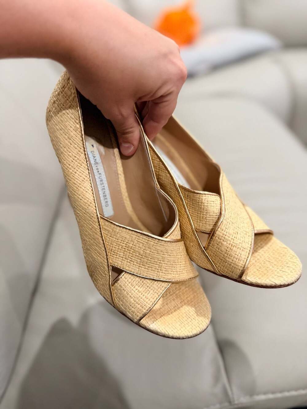 Diane Von Furstenberg Raffia Wedge Sandals Size 7.5 M Peep Toe